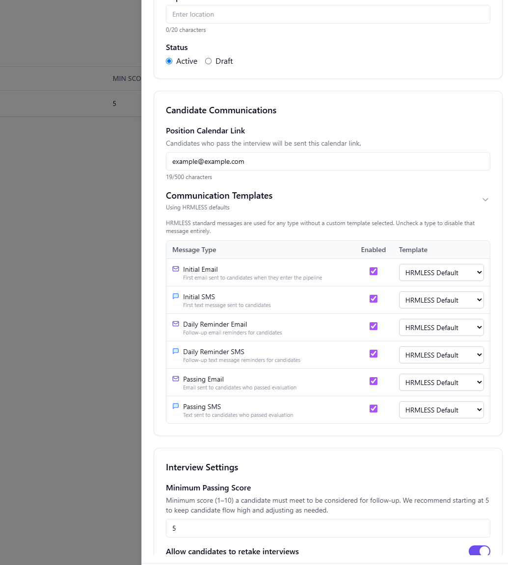 Candidate Communications on a position